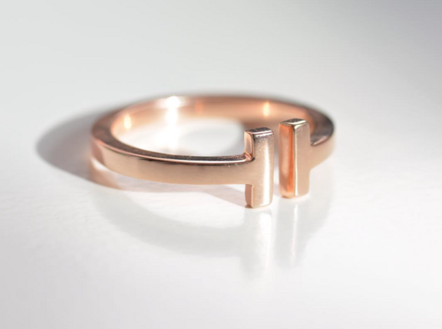 T RING in 14k Rose Gold Plated Brass