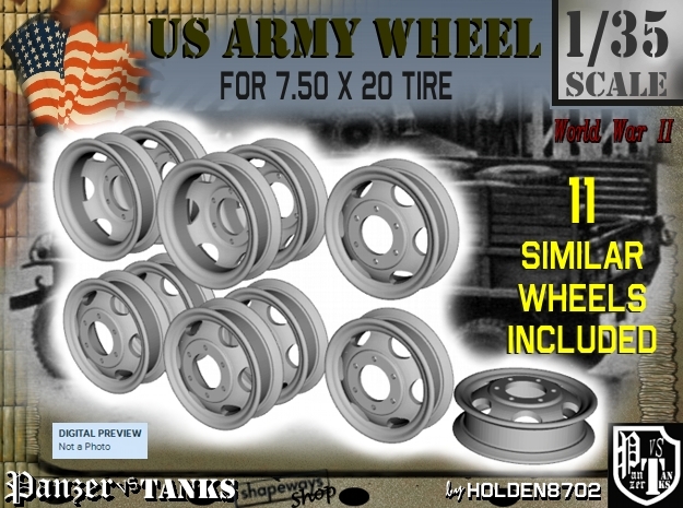 1-35 GMC 750x20 Empty Wheels Set5 in Tan Fine Detail Plastic