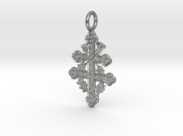 Cross of Lorraine Pendant in Natural Silver