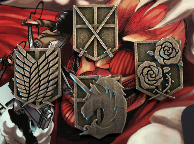 Attack On Titan Emblems - Set Of 4 in Polished Bronzed Silver Steel