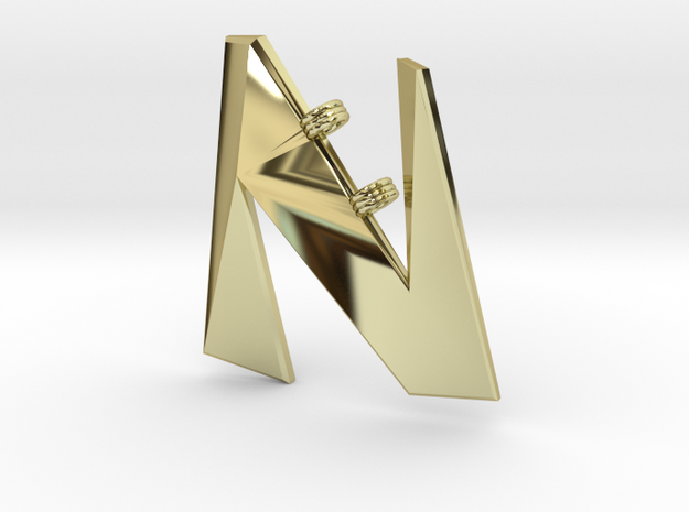 Distorted letter N in 18k Gold Plated Brass