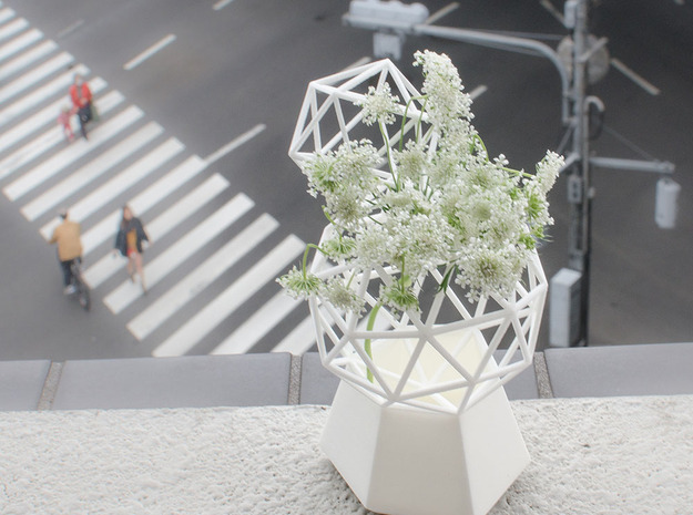 Flower Vase_geometrical solidv in White Natural Versatile Plastic