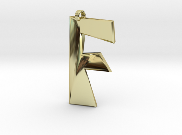 Distorted letter F in 18k Gold Plated Brass