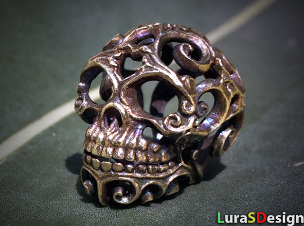 Steampunk Skull filigree in Polished Bronzed Silver Steel: Medium