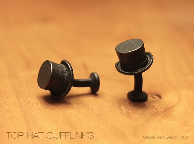 Top Hat Cufflinks in Polished and Bronzed Black Steel