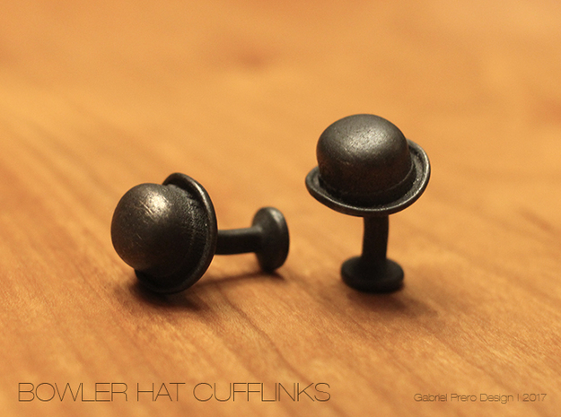 Bowler Hat Cufflinks in Polished and Bronzed Black Steel