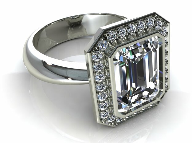 Halo Emerald Wedding Ring in Tan Fine Detail Plastic