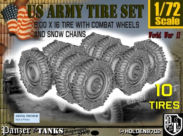 1-72 Military 600x16 Tire Snow Chain Set3 in Tan Fine Detail Plastic