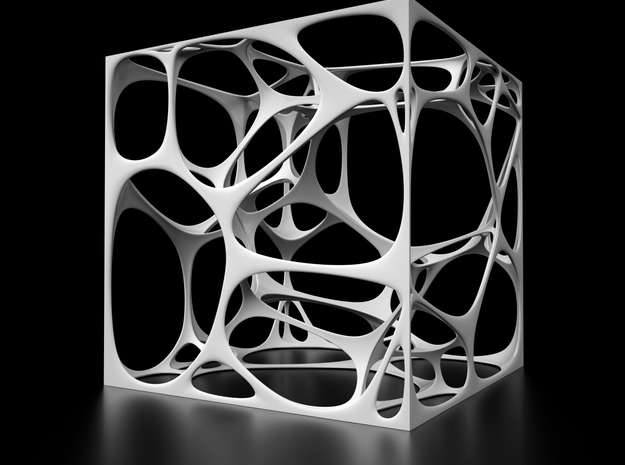 Voronoi Cube 3D in White Natural Versatile Plastic