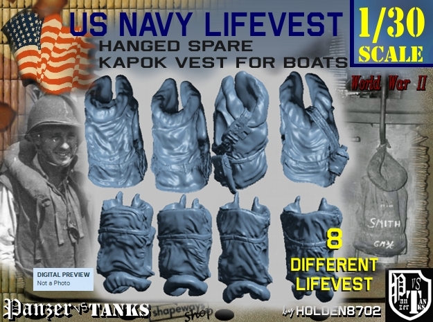 1/30 USN Hanged Kapok Lifevest Set1 in White Natural Versatile Plastic