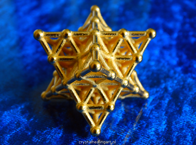 Merkaba Matrix 2 - Star tetrahedron grid in Polished Gold Steel