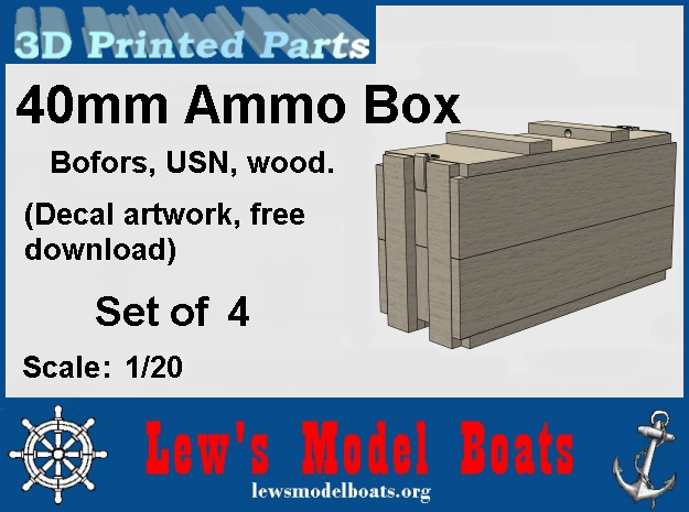 1/20 scale 40 mm Bofors "wood" ammo boxes (4) US N in White Natural Versatile Plastic: 1:20