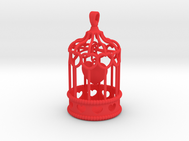 Caged Heart Charm in Red Processed Versatile Plastic