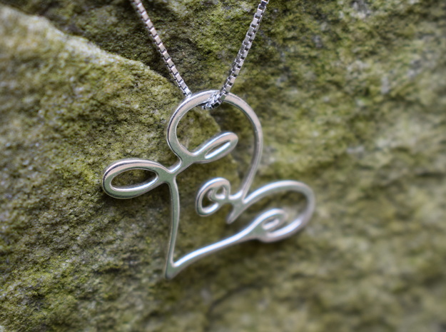 Love Pendant in Fine Detail Polished Silver