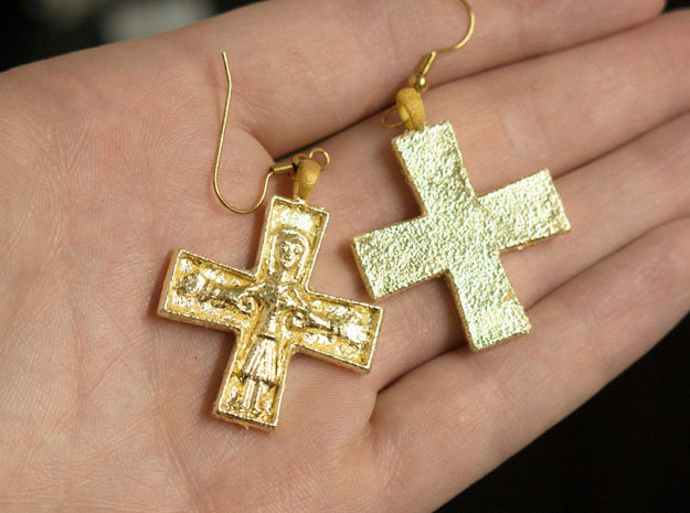 Virgin Mary Cross pair in Yellow Processed Versatile Plastic