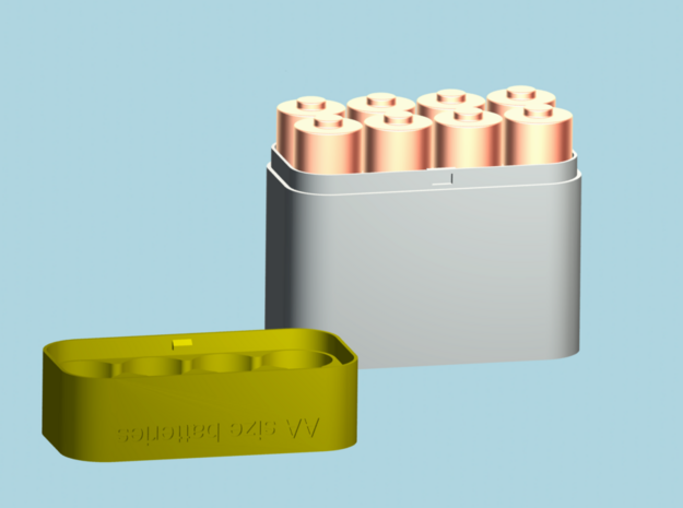 Battery Case SIZE AA  in Yellow Processed Versatile Plastic