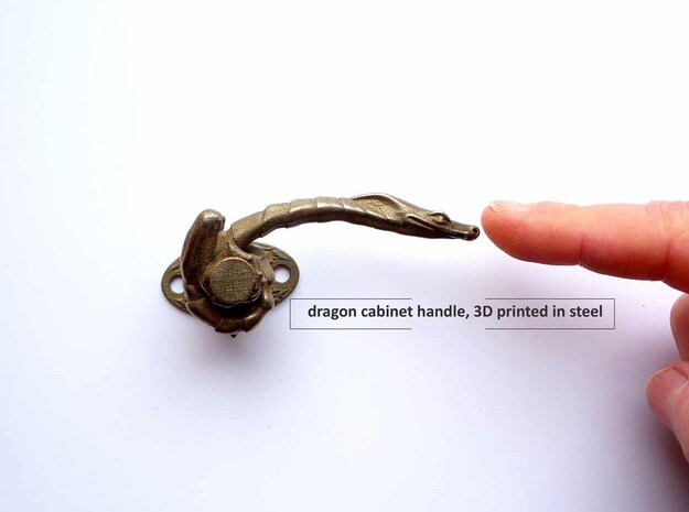 Dragon Cabinet Handle 10 - looking right in Polished Bronzed Silver Steel