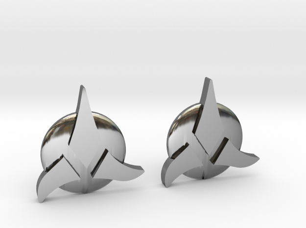 Klingon Cufflinks in Fine Detail Polished Silver