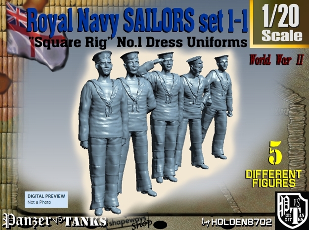 1-20 Royal Navy Sailors Set1-1 in White Natural Versatile Plastic