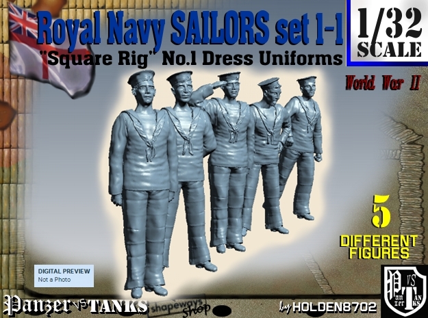 1-32 Royal Navy Sailors Set1-1 in Tan Fine Detail Plastic
