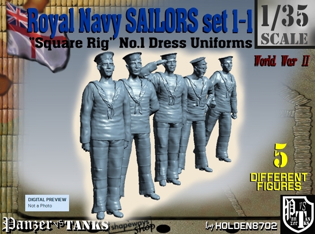 1-35 Royal Navy Sailors Set1-1 in Tan Fine Detail Plastic
