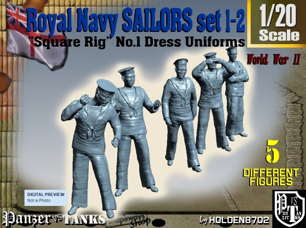 1-20 Royal Navy Sailors Set1-2 in White Natural Versatile Plastic