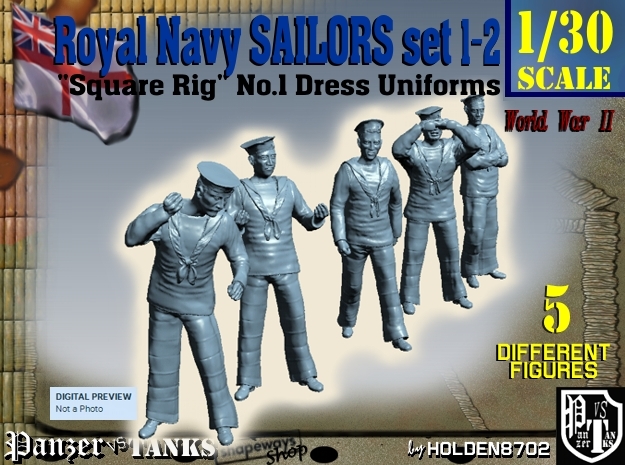1-30 Royal Navy Sailors Set1-2 in White Natural Versatile Plastic