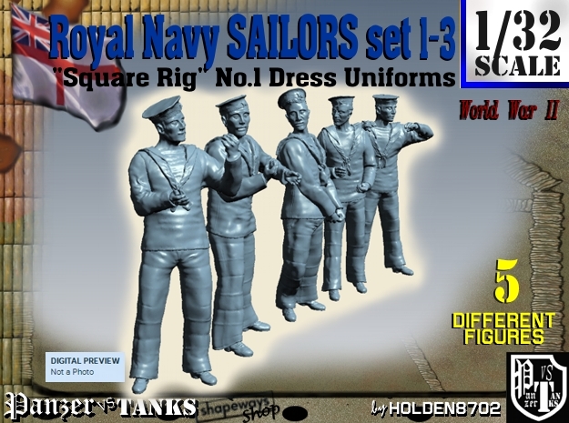1-32 Royal Navy Sailors Set1-3 in Tan Fine Detail Plastic