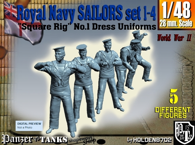 1-48 Royal Navy Sailors Set1-4 in Tan Fine Detail Plastic