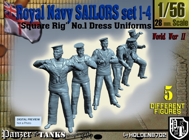 1-56 Royal Navy Sailors Set1-4 in Tan Fine Detail Plastic
