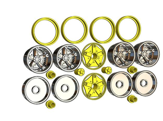 1:16 5-spoke wheels for Monogram Peterbilt & Kenwo in White Natural Versatile Plastic