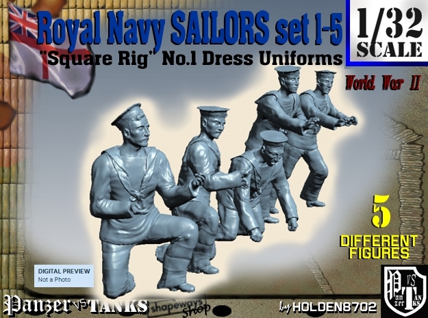 1-32 Royal Navy Sailors Set1-5 in Tan Fine Detail Plastic