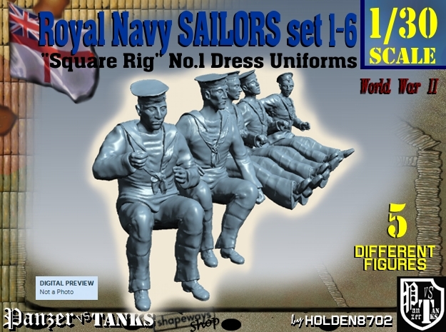1-30 Royal Navy Sailors Set1-6 in White Natural Versatile Plastic