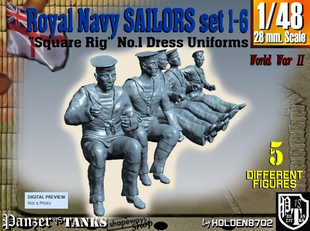 1-48 Royal Navy Sailors Set1-6 in Tan Fine Detail Plastic