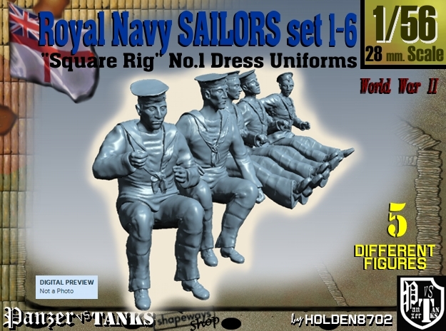 1-56 Royal Navy Sailors Set1-6 in Tan Fine Detail Plastic