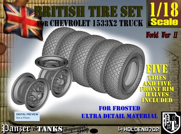 1-18 Chevy LRDG Tire And Rims For FUD in Tan Fine Detail Plastic