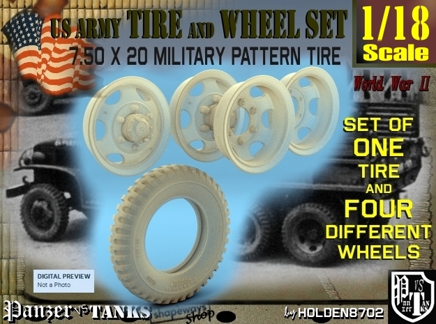 1-18 GMC Tire+Rims 750x20 in Tan Fine Detail Plastic