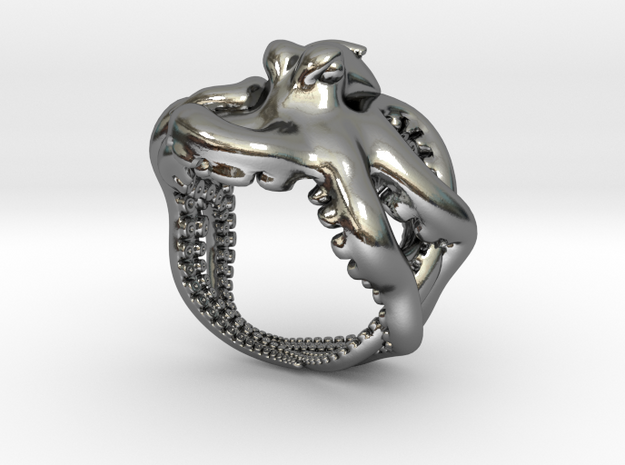 Octopus Ring2 17mm in Polished Silver