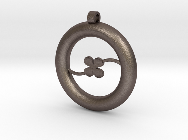 Ring Pendant - Clover in Polished Bronzed Silver Steel
