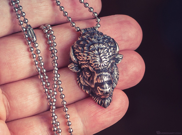 Bison Head pendant in Antique Silver