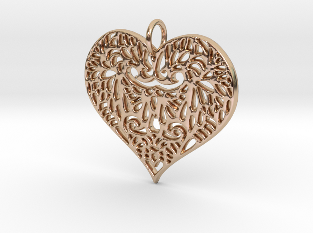 Beautiful Romantic Lace Heart Pendant Charm in 14k Rose Gold Plated Brass