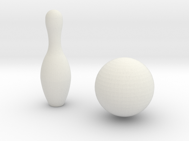 1:6 Bowling Pin And Ball in White Natural Versatile Plastic