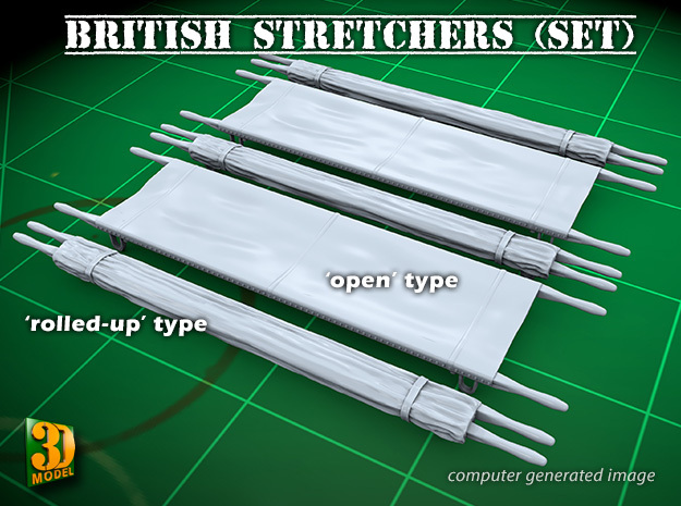 British WW2 Stretcher - mix set in Smooth Fine Detail Plastic