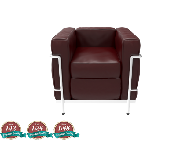 Miniature LC2 Poltrona Chair - Le Corbusier in White Natural Versatile Plastic: 1:24