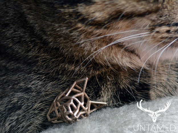 Untamed: The Cat Pendant in Polished Bronzed Silver Steel: Small