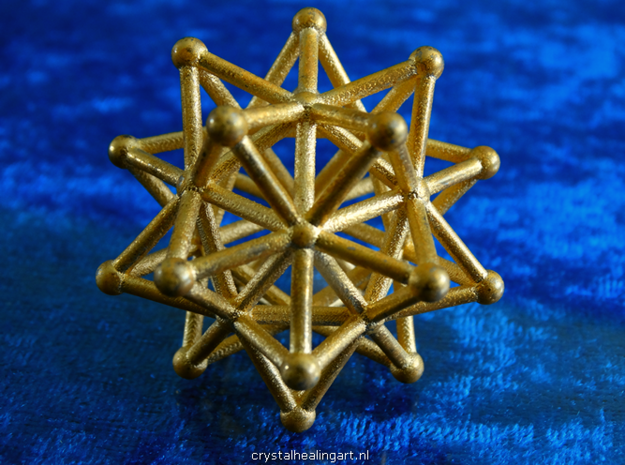 Stellated Icosahedron - 20 Pointed Merkaba in Polished Gold Steel