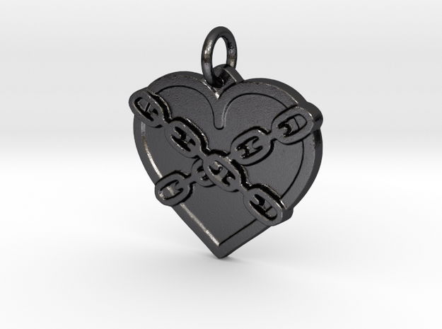 Chained heart in Polished and Bronzed Black Steel