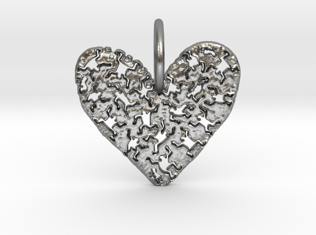 Keith Haring Heart Pendant in Natural Silver