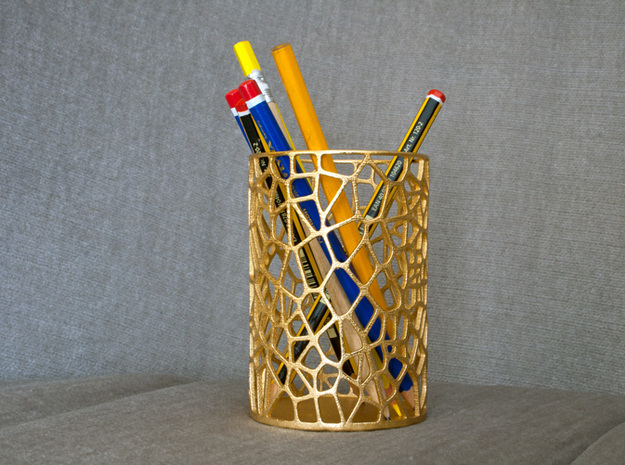  Pen Holder Voronoi in Polished Gold Steel