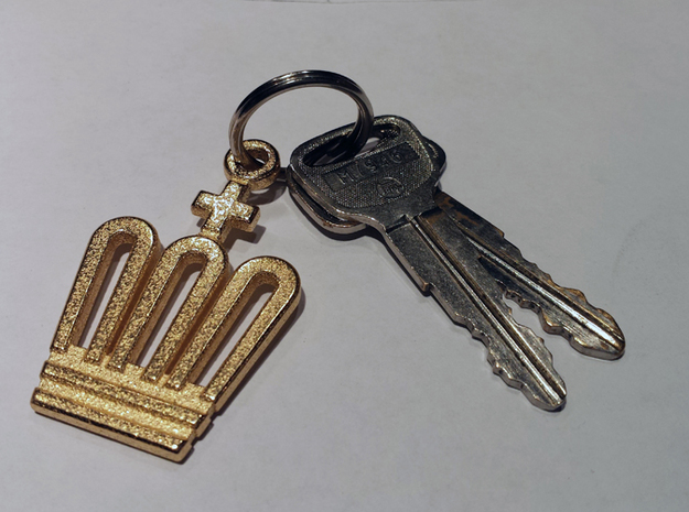Crown Key Ring in Polished Gold Steel